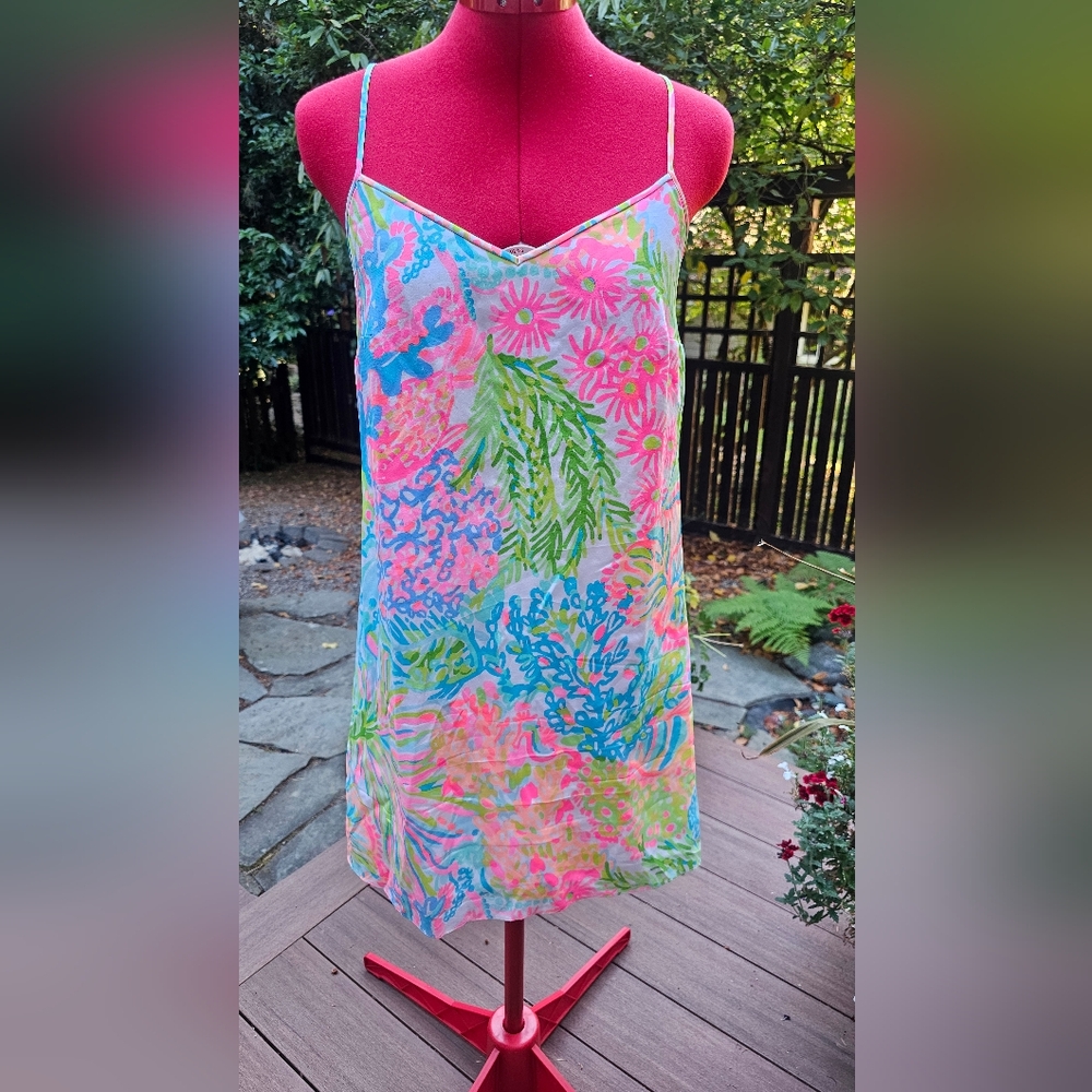 Lilly Pulitzer Mini Silk Dress Women’s XS  Coral Tropical Fish